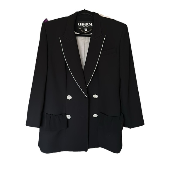 CRISCIONE NY Vintage 80s Double Breasted Black Blazer Glam Silver Rhinestone M - Picture 16 of 17